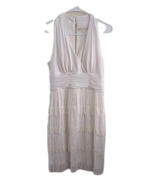 Boston Proper White Fringe Dress Tiered Flapper Gatsby Bridal Party Event Sz 4